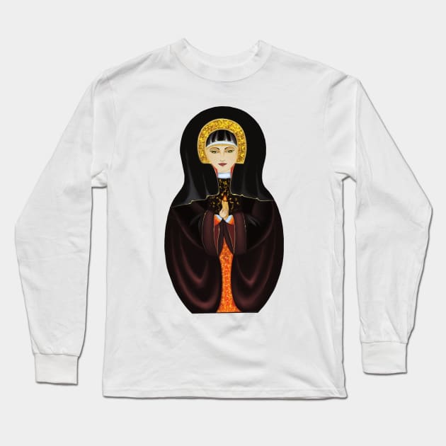 Matryoshka nesting doll merch Russian folk art styled nun Long Sleeve T-Shirt by artnataly